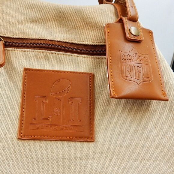 Super Bowl LI 51 Tan Canvas Backpack Weekender Bag Duffle NFL Patriots Falcons - Picture 2 of 14